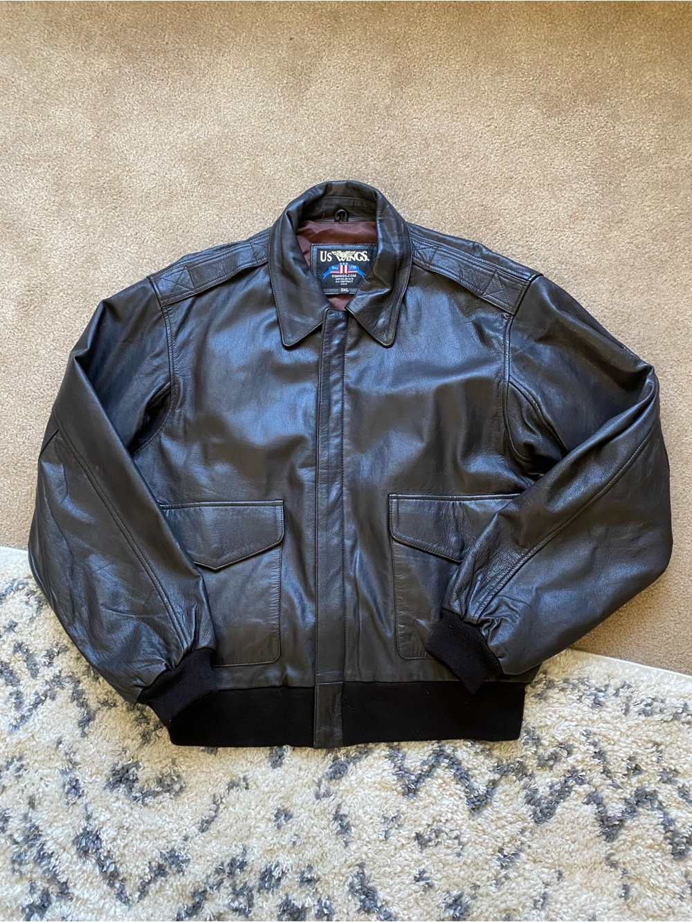 US WINGS A2 Bomber Jacket Goatskin Leather Aviator Military WWII